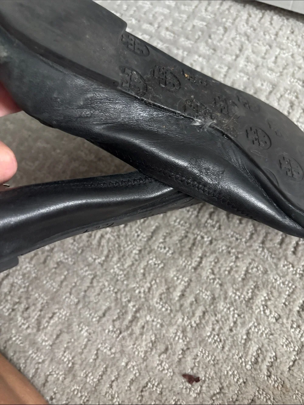 Tory Burch Black Leather Logo Round-Toe Ballet Flats